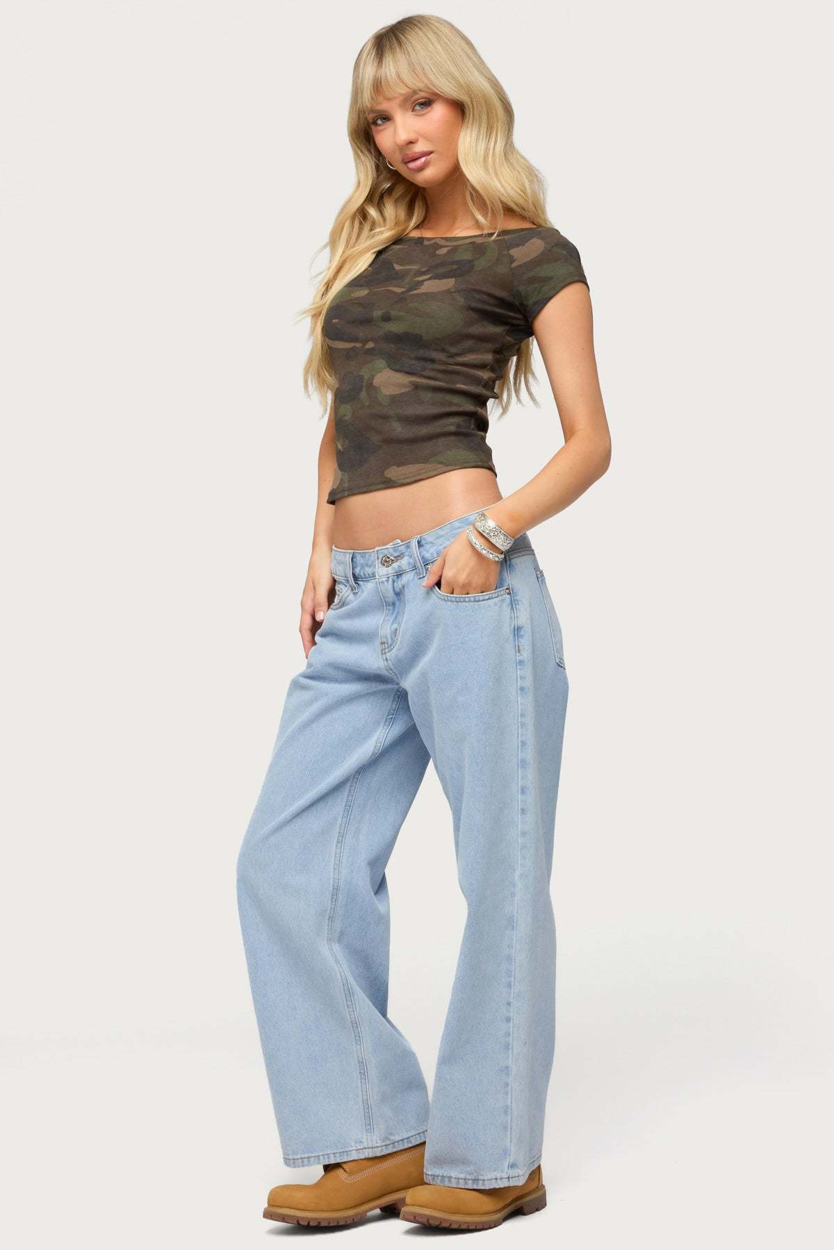 Lumielle Camo Boat Neck Top - OLIVE