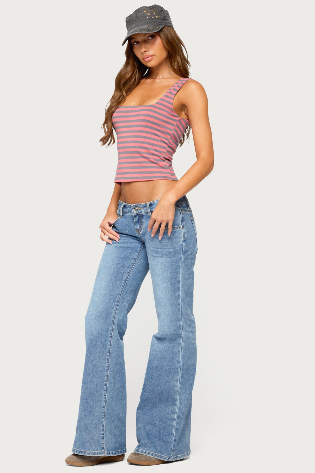 Girla Low Rise Wide Leg Jeans - BLUE-WASHED