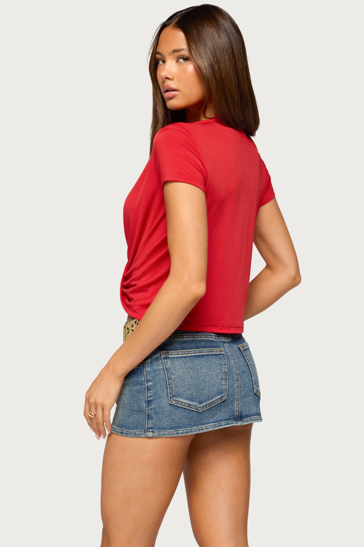 Addie Deep V Twist Front Top - RED