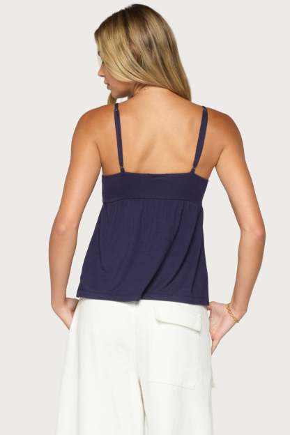 Michey Tie Front Babydoll Tank Top - NAVY