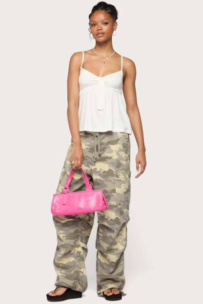 Michey Tie Front Babydoll Tank Top - WHITE