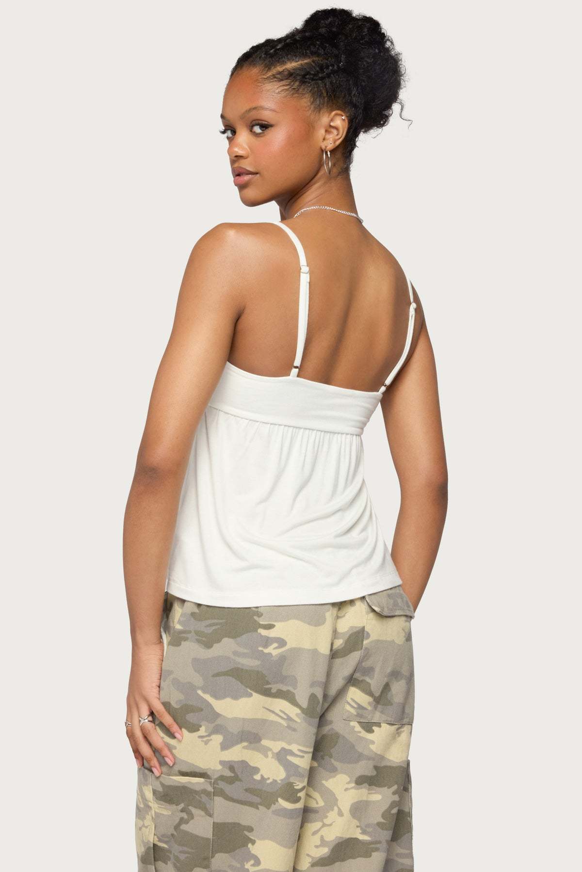 Michey Tie Front Babydoll Tank Top - WHITE