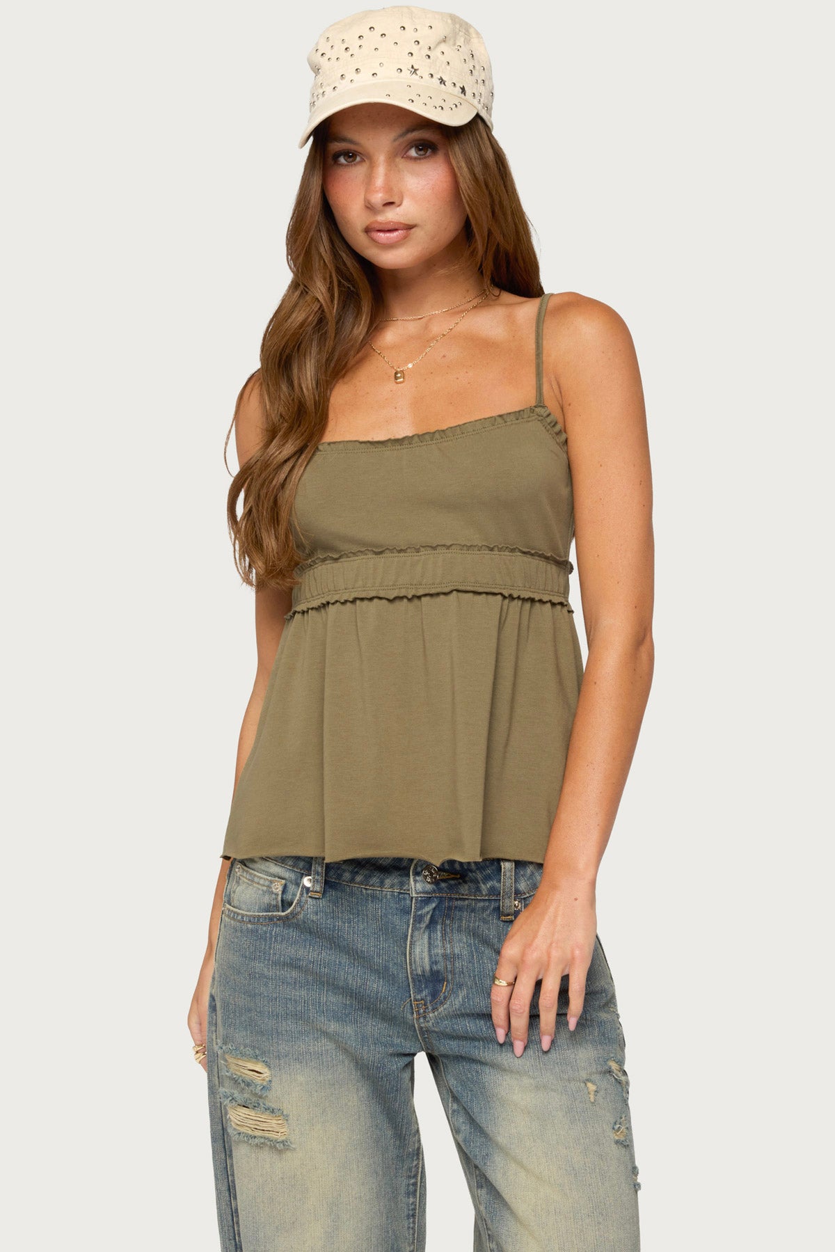 Zepher Lettuce Tank Top - OLIVE