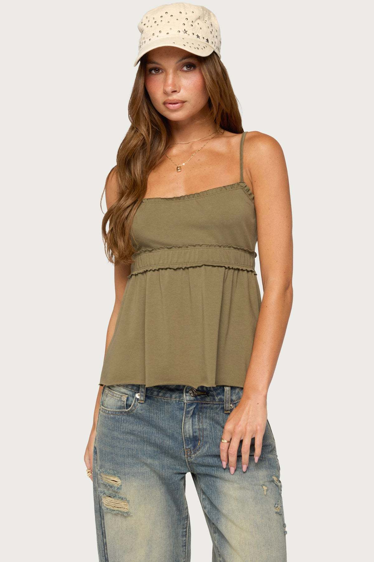 Zepher Lettuce Tank Top - OLIVE