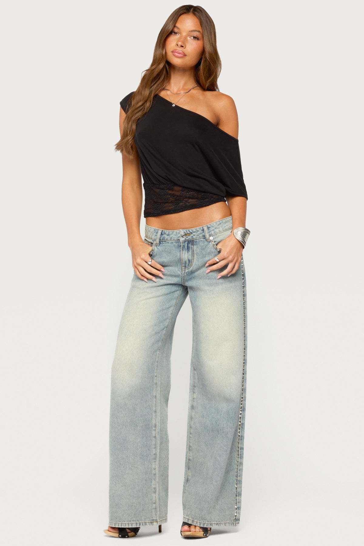 Michy Off Shoulder Lacey Top - BLACK