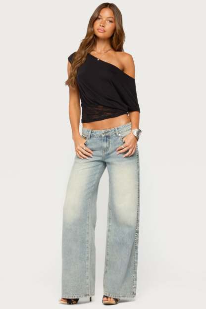 Michy Off Shoulder Lacey Top - BLACK