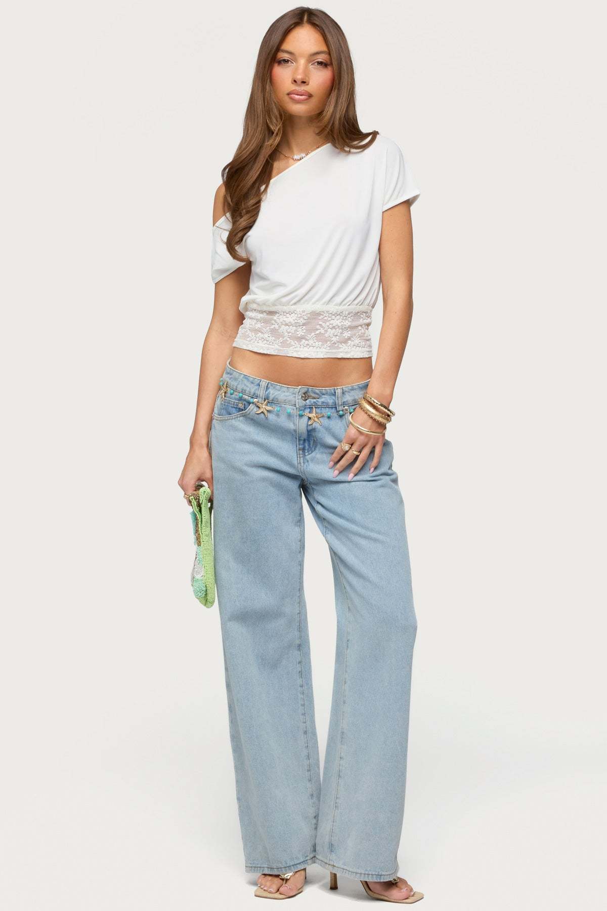 Michy Off Shoulder Lacey Top - CREAM