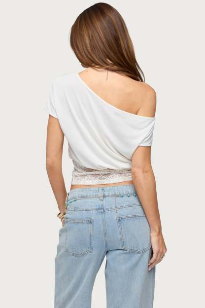 Michy Off Shoulder Lacey Top - CREAM