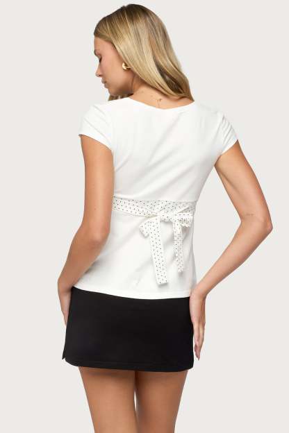 Arla Polka Dot V Neck Top - WHITE