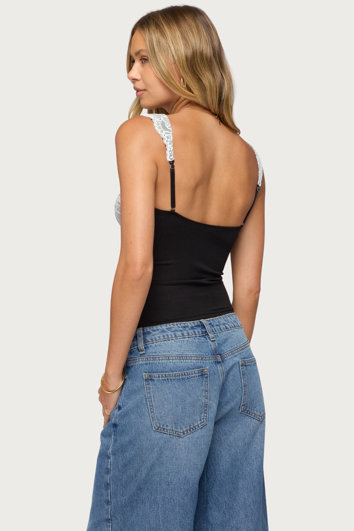 Troya Contrast Lacey Top - BLACK-AND-WHITE