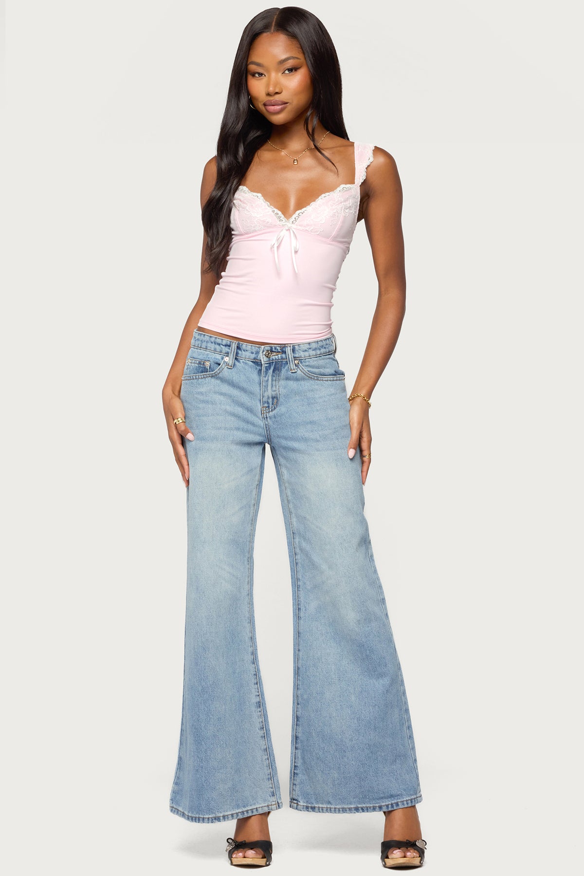 Troya Contrast Lacey Top - PINK-AND-WHITE
