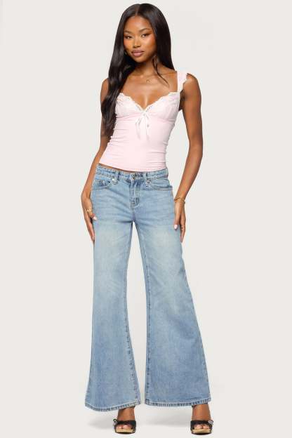 Troya Contrast Lacey Top - PINK-AND-WHITE
