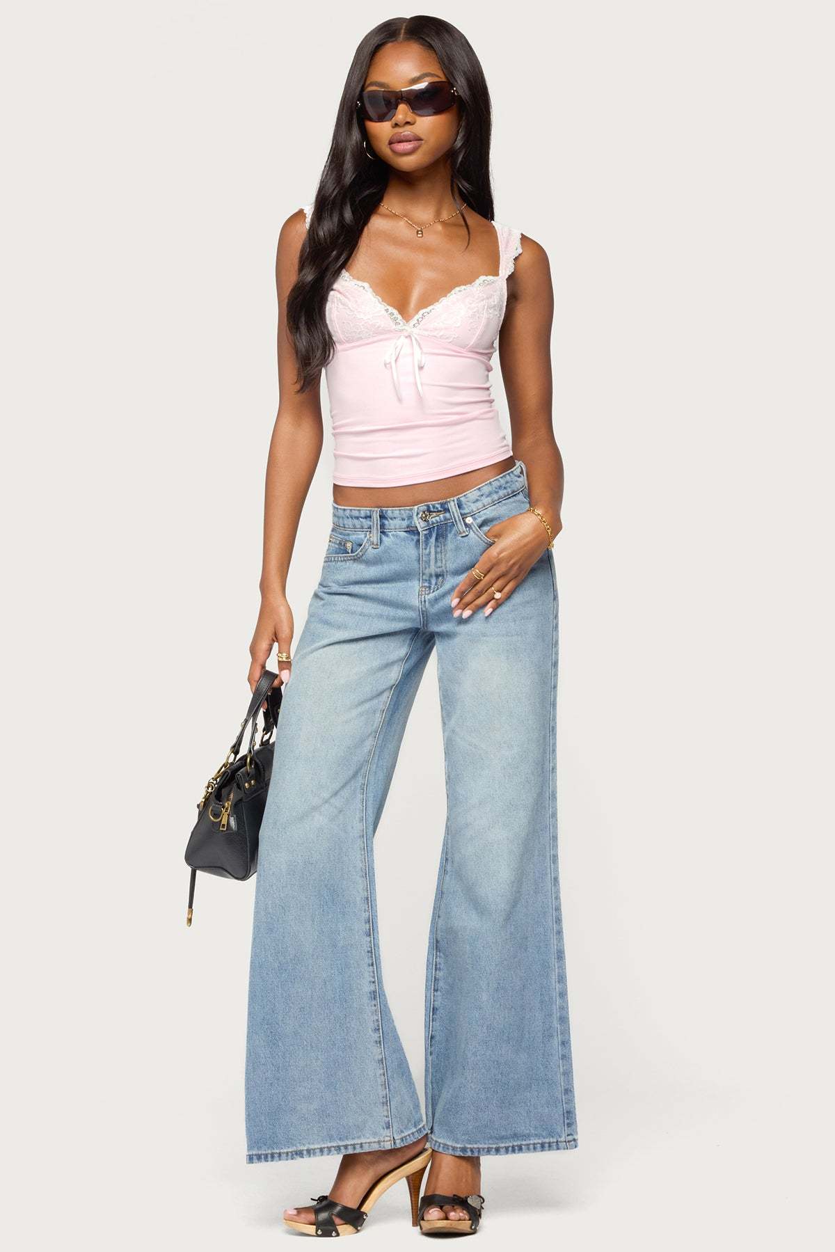 Troya Contrast Lacey Top - PINK-AND-WHITE