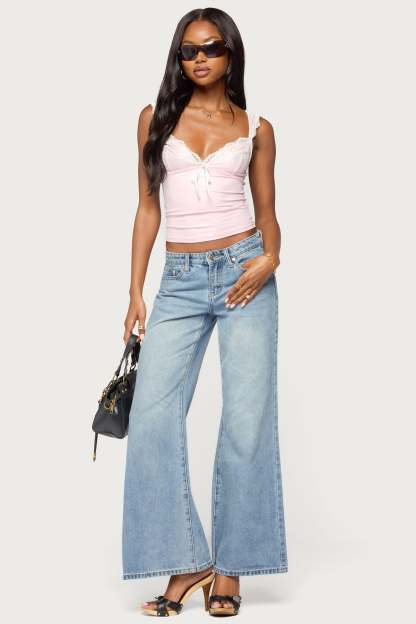 Troya Contrast Lacey Top - PINK-AND-WHITE
