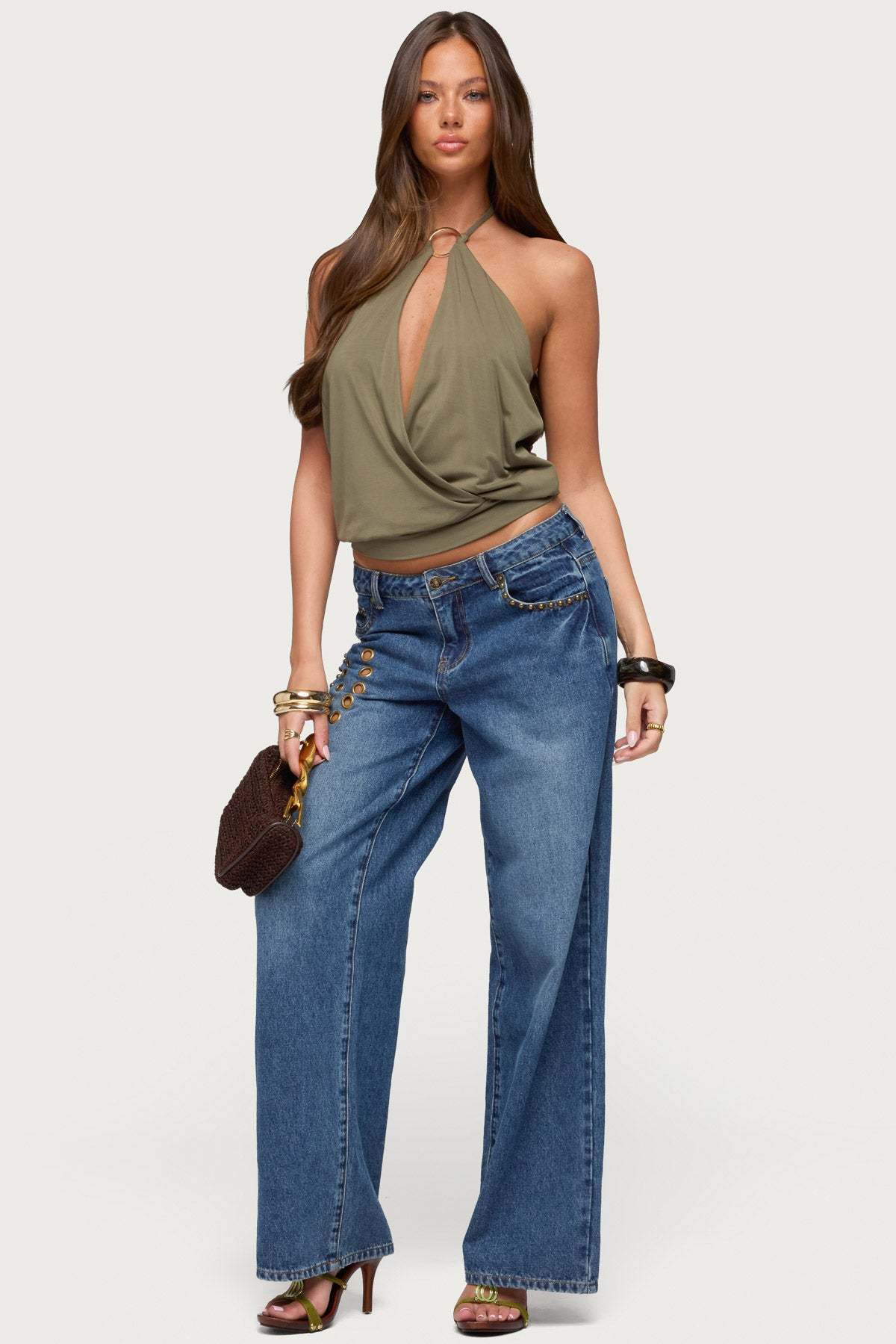 Metta Ring Cutout Halter Top - OLIVE