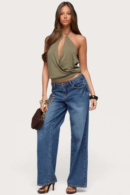 Metta Ring Cutout Halter Top - OLIVE