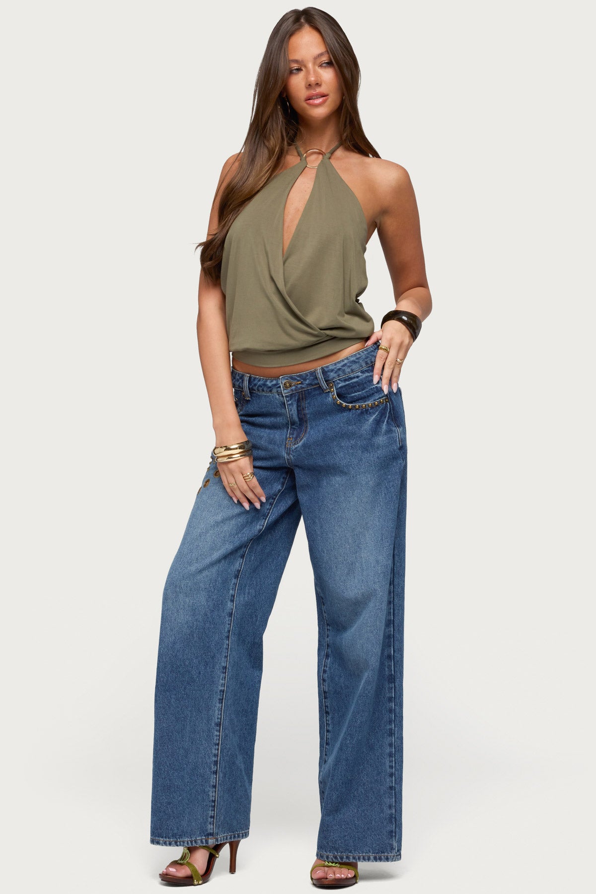 Metta Ring Cutout Halter Top - OLIVE