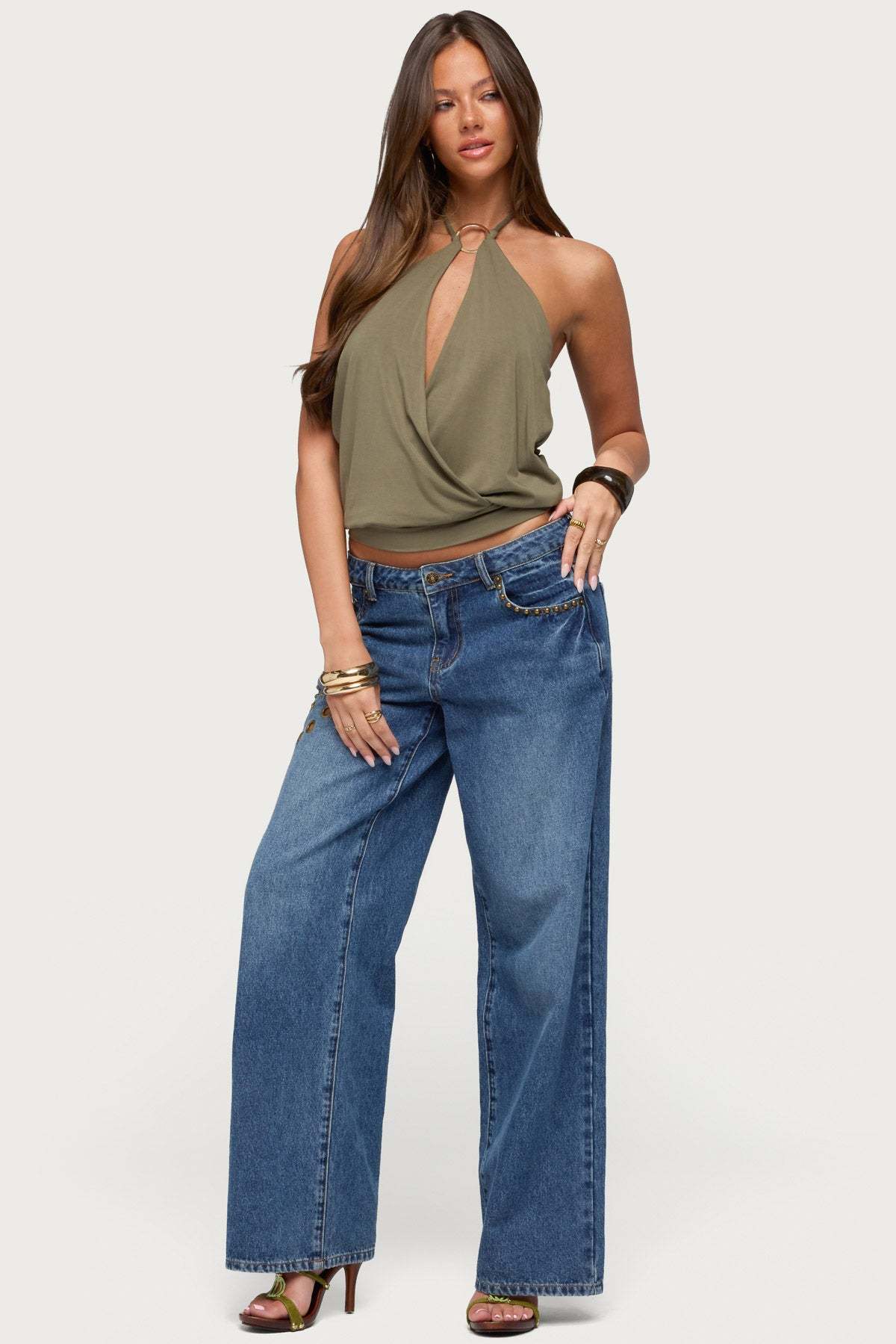 Metta Ring Cutout Halter Top - OLIVE