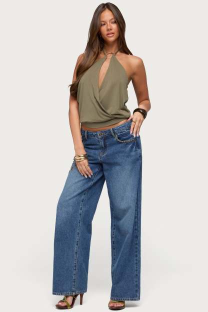 Metta Ring Cutout Halter Top - OLIVE