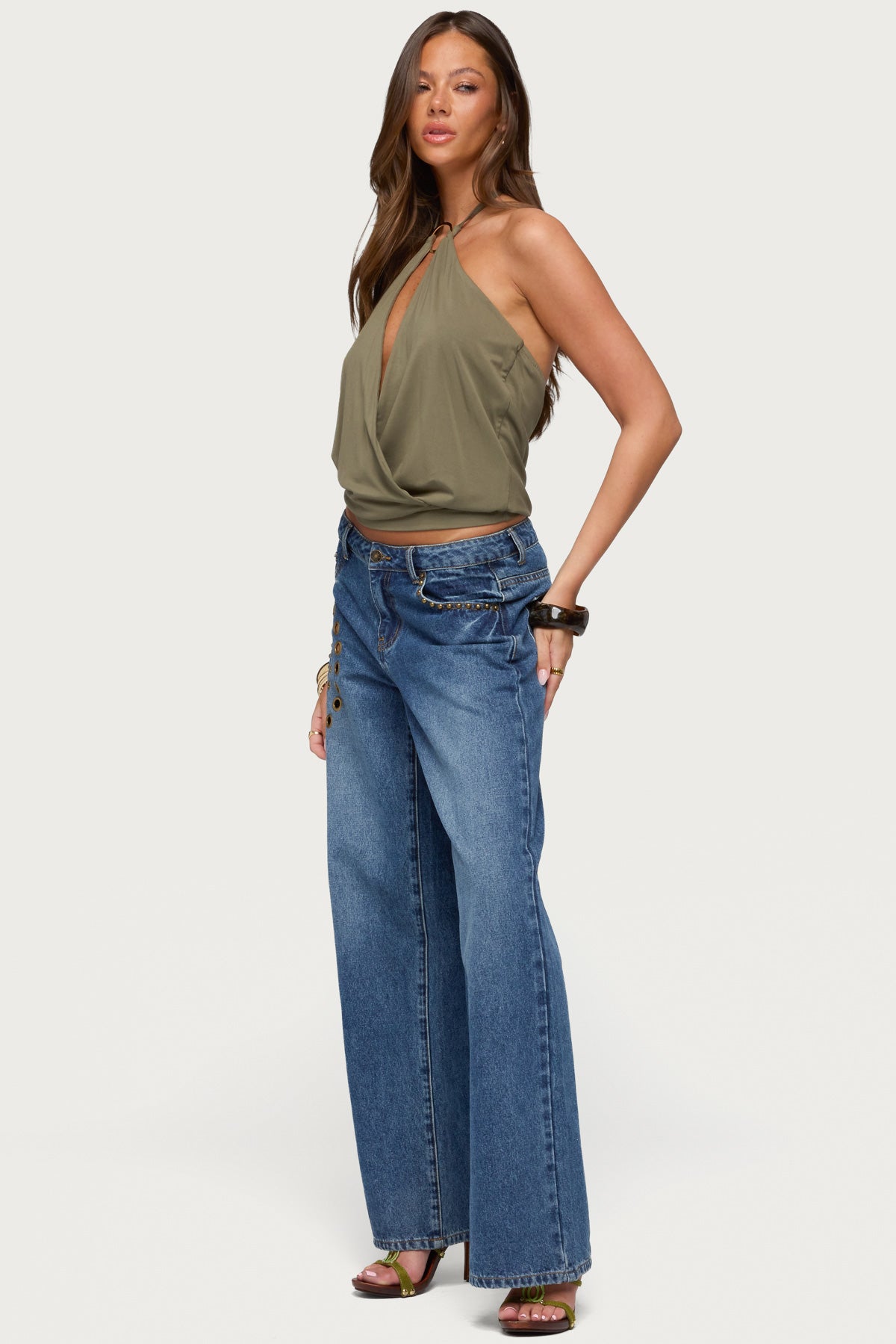 Metta Ring Cutout Halter Top - OLIVE