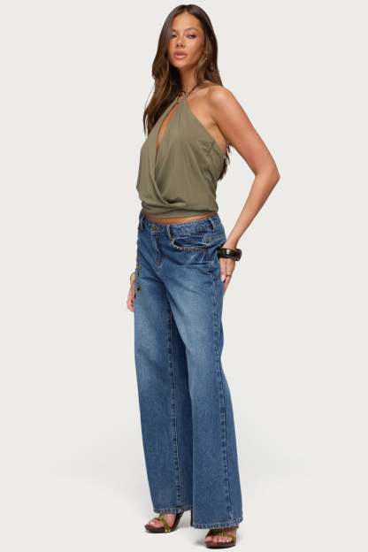 Metta Ring Cutout Halter Top - OLIVE