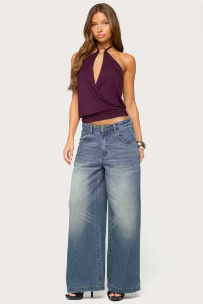Metta Ring Cutout Halter Top - PLUM