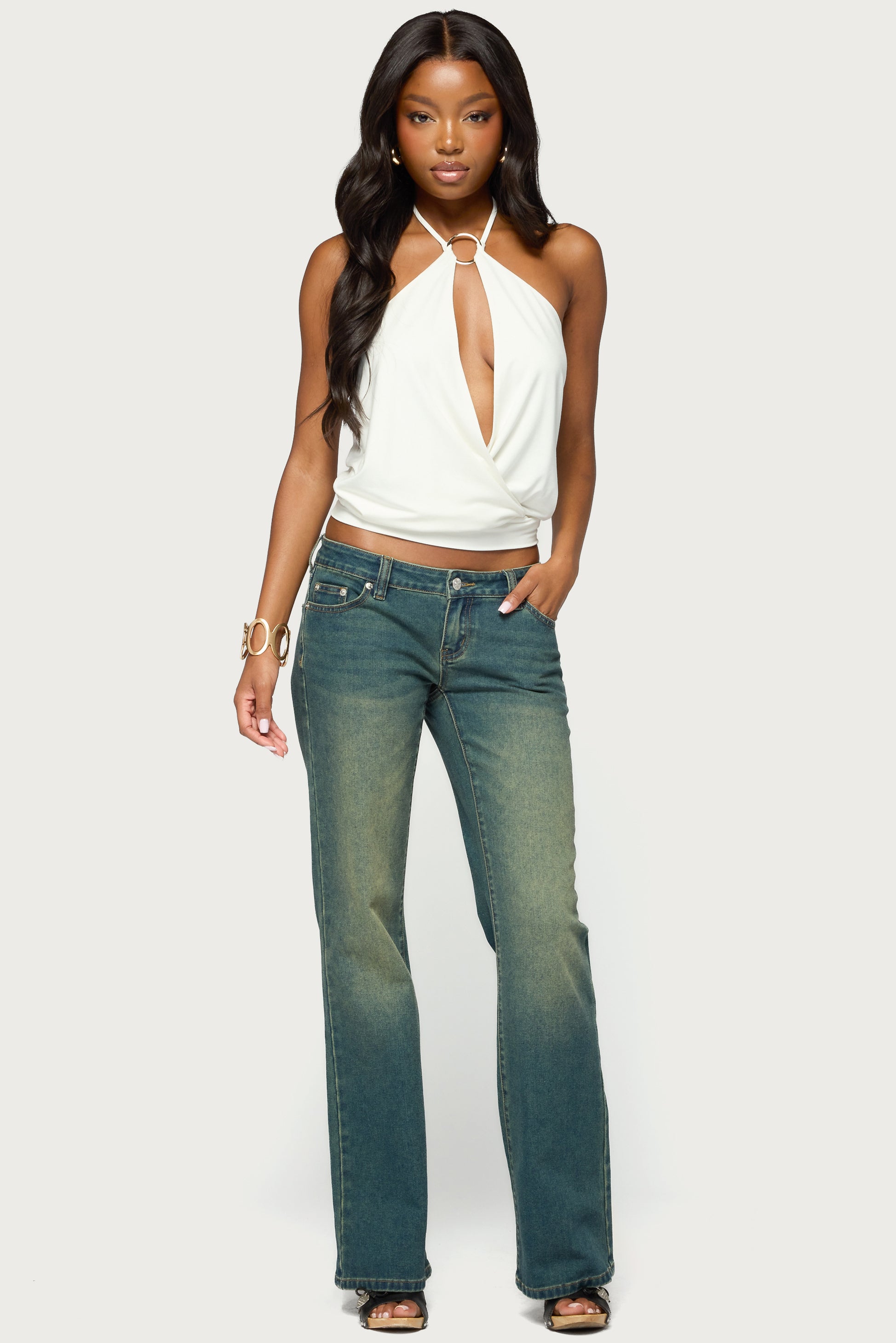 Metta Ring Cutout Halter Top - WHITE