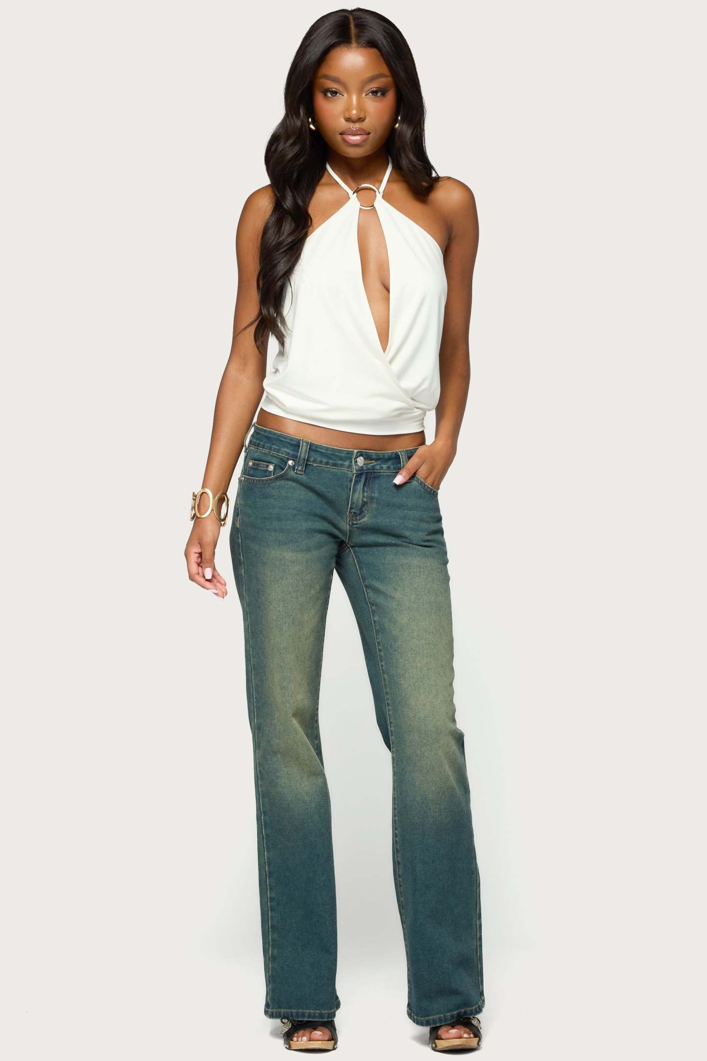 Metta Ring Cutout Halter Top - WHITE