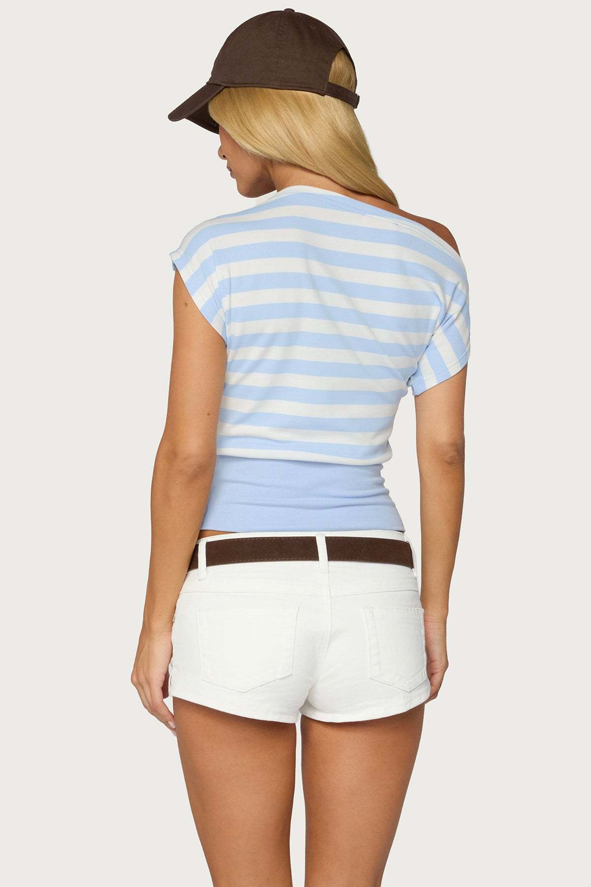 Kittie Striped Off Shoulder Top - LIGHT-BLUE-AND-WHITE