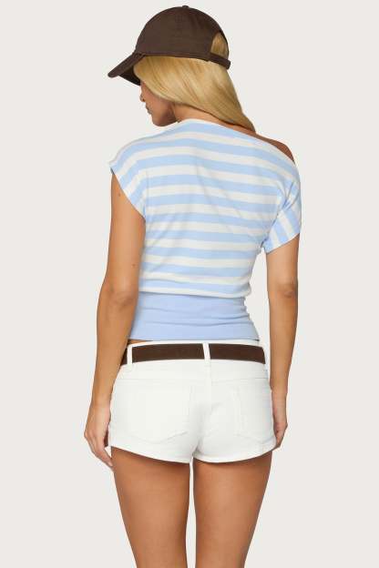Kittie Striped Off Shoulder Top - LIGHT-BLUE-AND-WHITE