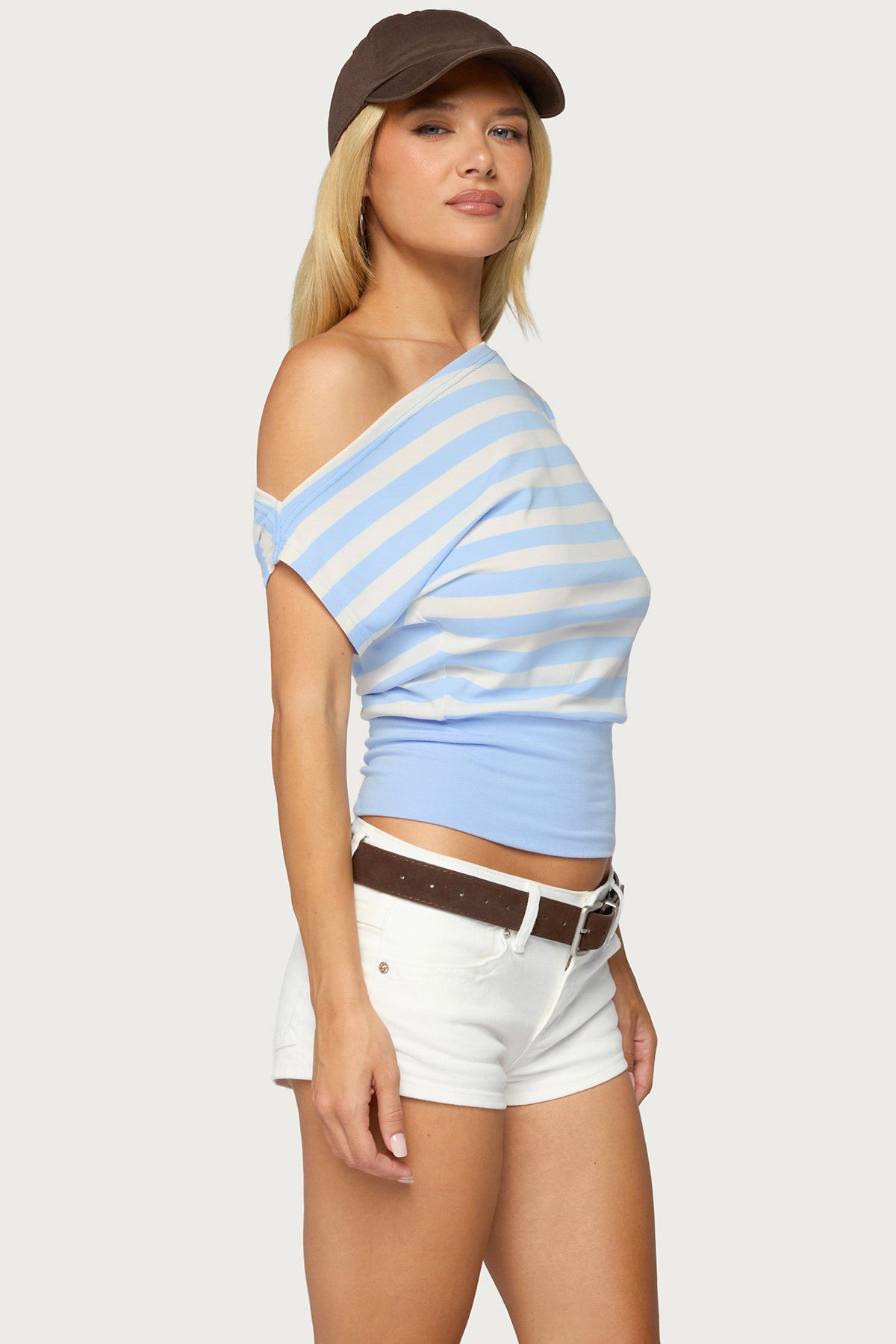 Kittie Striped Off Shoulder Top - LIGHT-BLUE-AND-WHITE