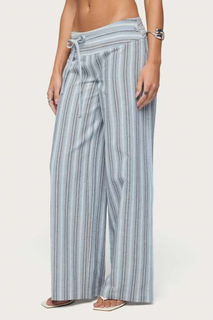 Chera Striped Wide Leg Pants - BLUE