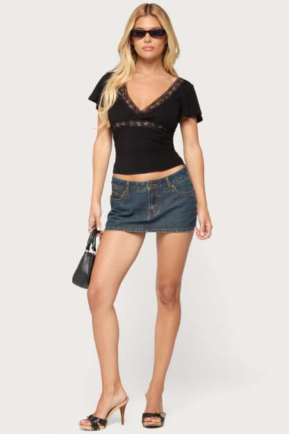 Yvetta Lacey Flutter Sleeve Top - BLACK