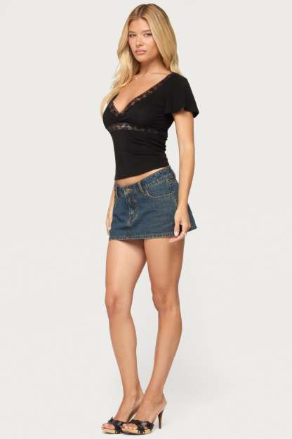 Yvetta Lacey Flutter Sleeve Top - BLACK