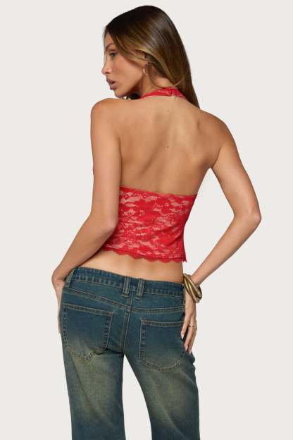 Dessa Lace Halter Top - RED