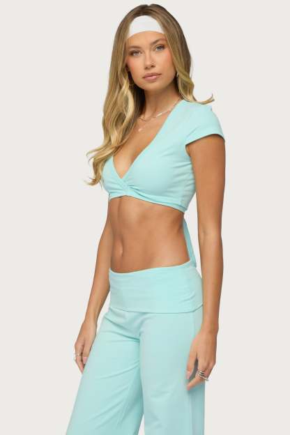 Laverne Wrap Crop Top - TURQUOISE