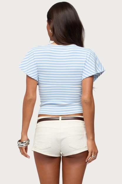Chassidy Striped Flutter Top - BLUE-AND-WHITE