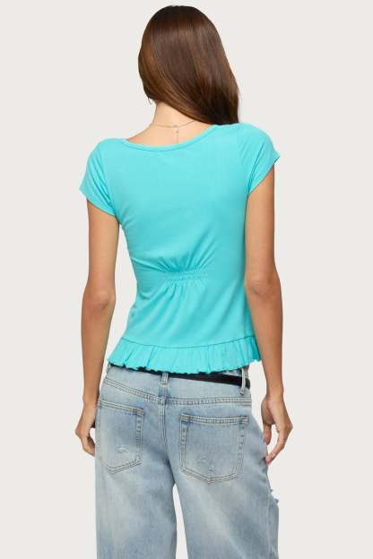 Liliannah Ruffle Babydoll Top - AQUA