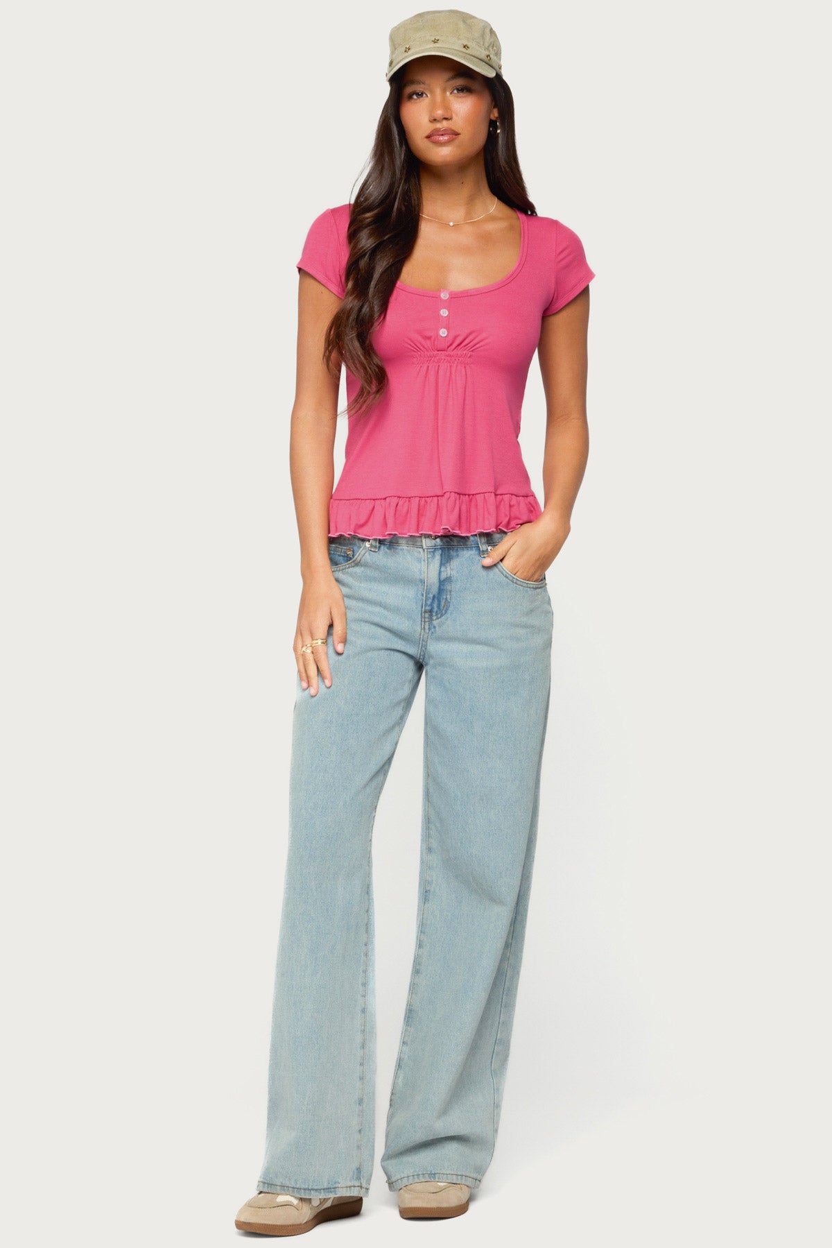 Liliannah Ruffle Babydoll Top - FUCHSIA