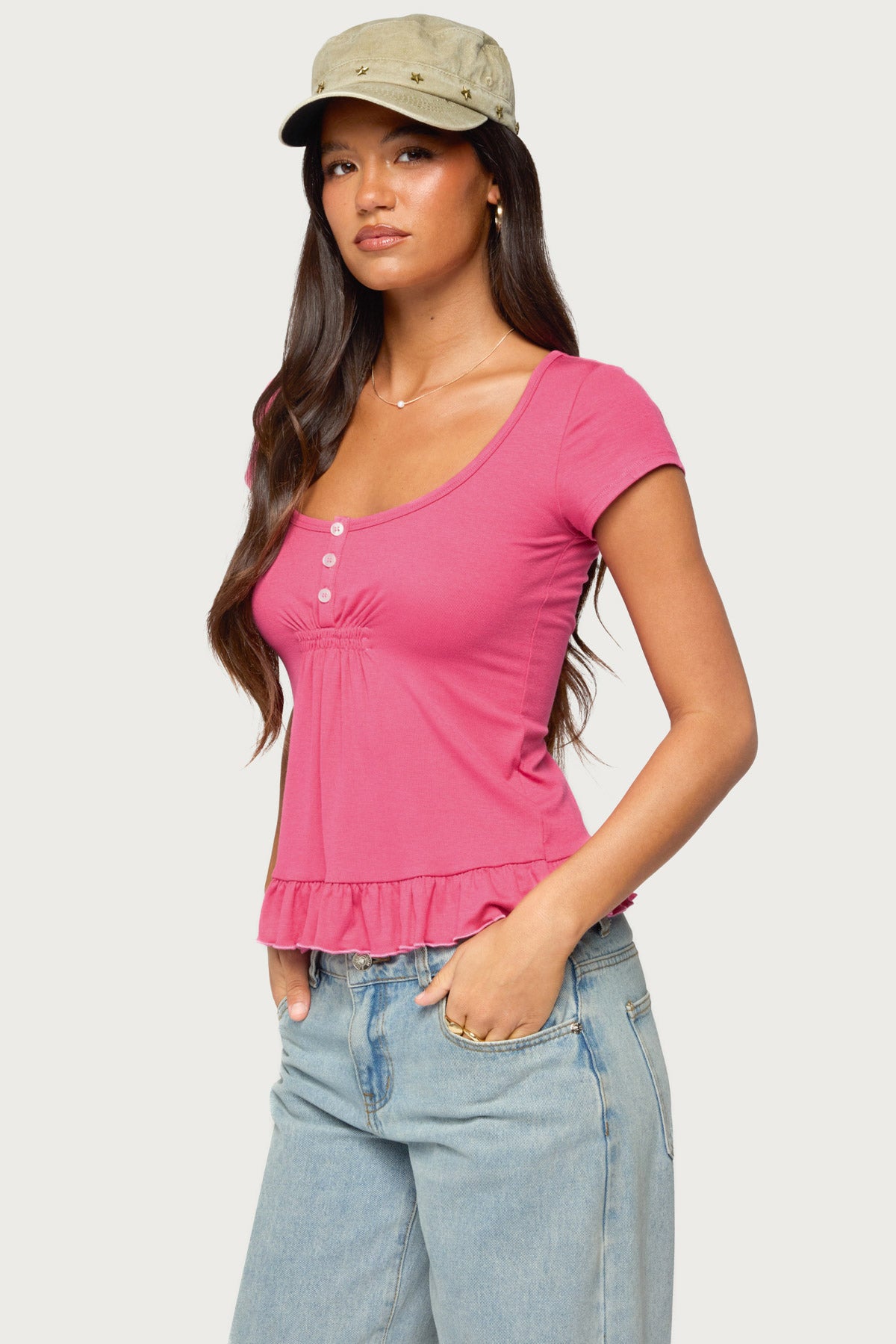 Liliannah Ruffle Babydoll Top - FUCHSIA