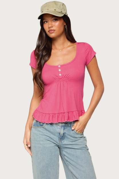 Liliannah Ruffle Babydoll Top - FUCHSIA