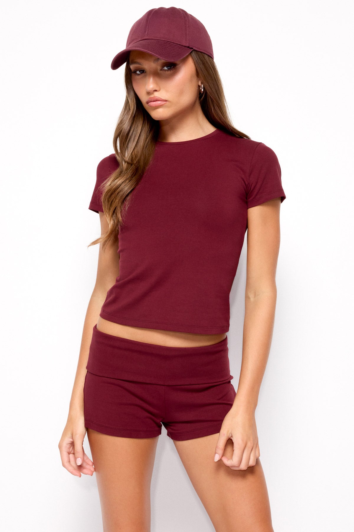 Marleaux Fitted T Shirt - BURGUNDY