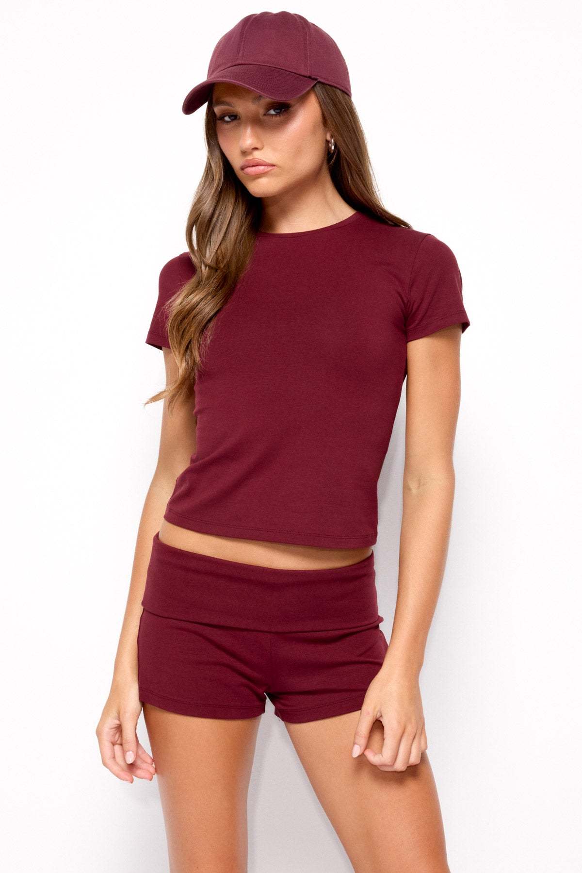Marleaux Fitted T Shirt - BURGUNDY