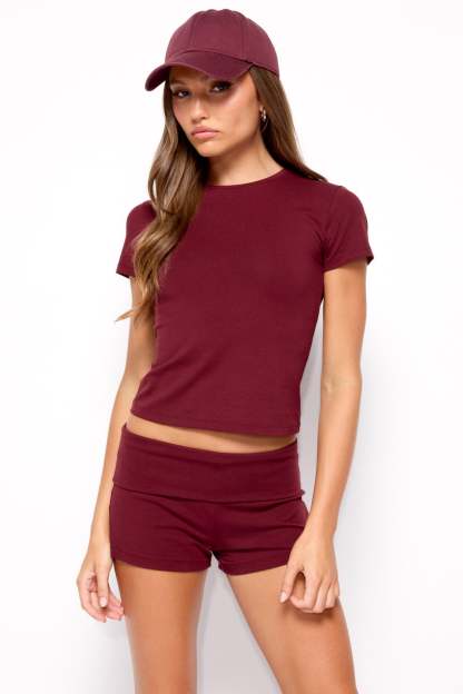 Marleaux Fitted T Shirt - BURGUNDY