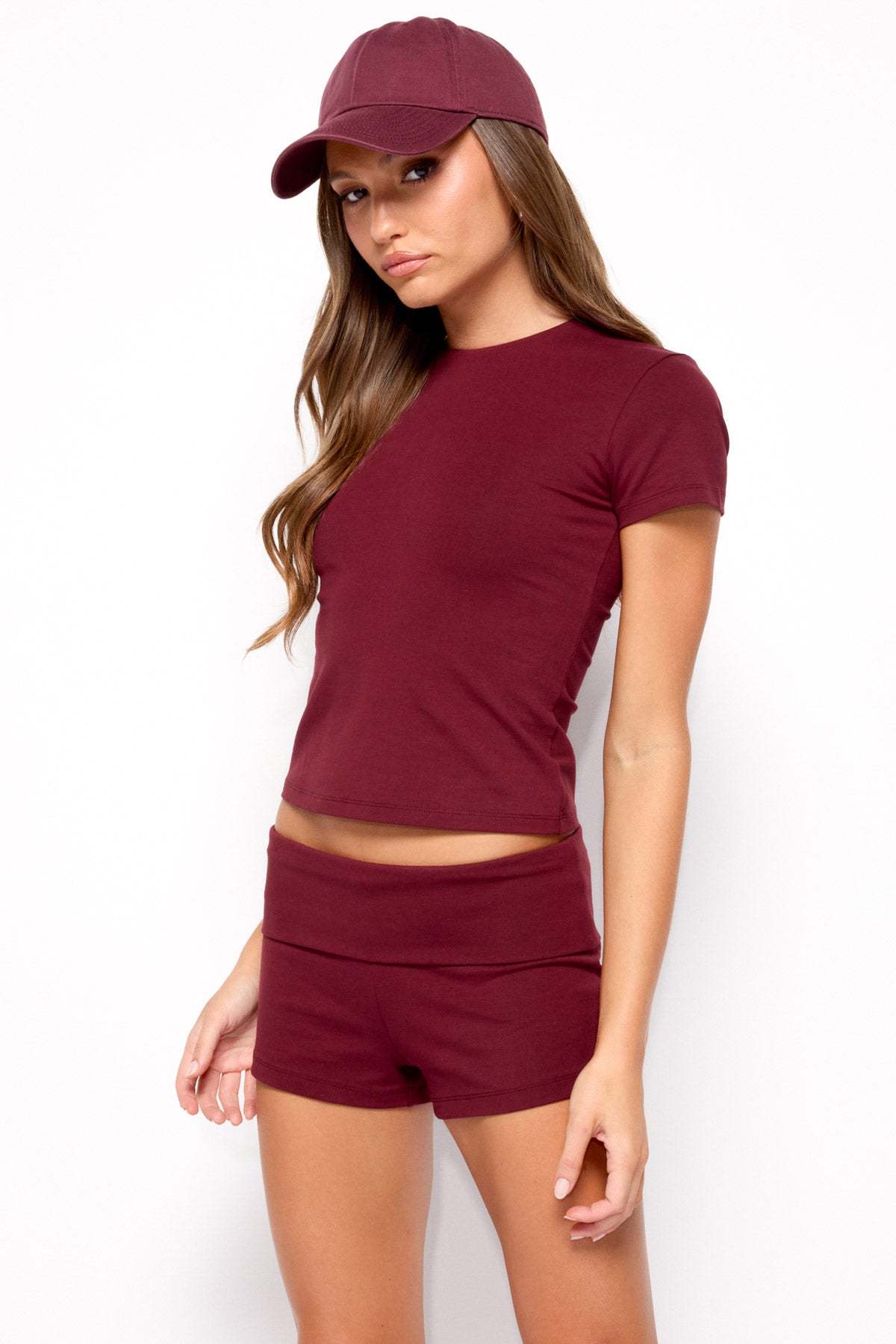 Marleaux Fitted T Shirt - BURGUNDY