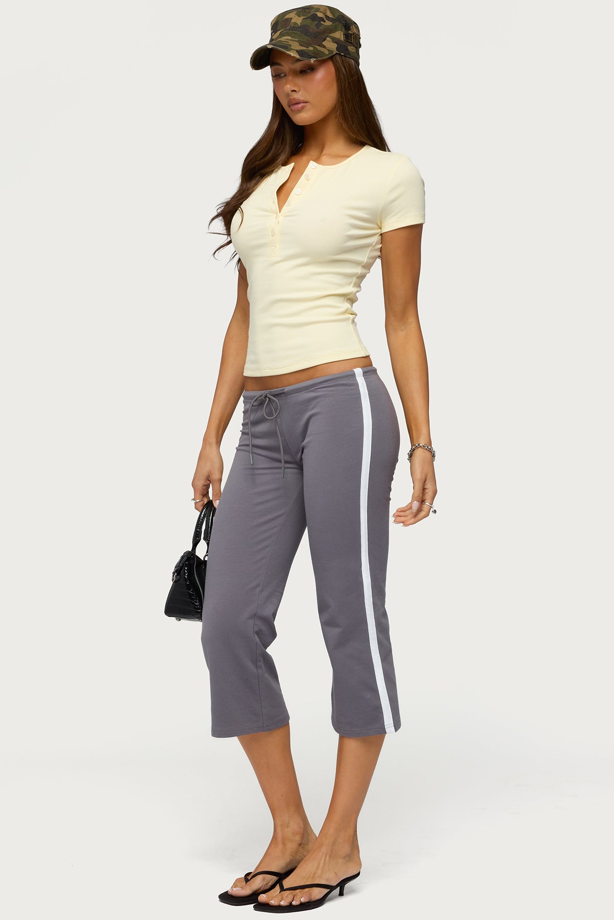 Milene Contrast French Terry Capri Pants - CHARCOAL