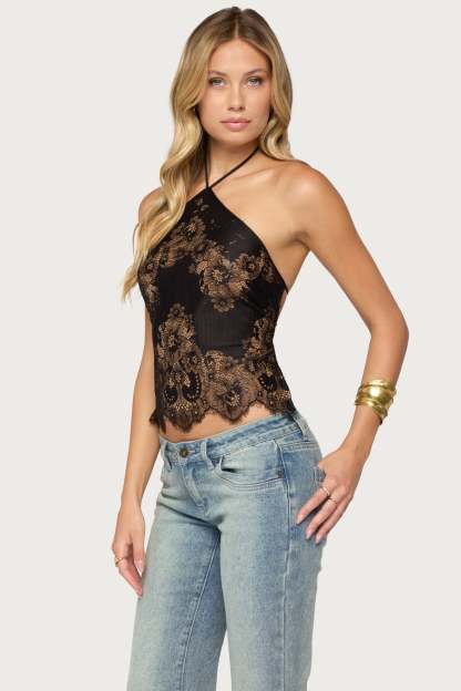 Yanitza Lace Halter Top - BLACK