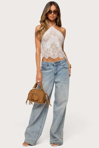 Yanitza Lace Halter Top - WHITE