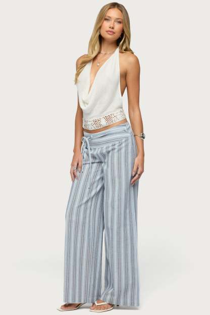 Chera Striped Wide Leg Pants - BLUE
