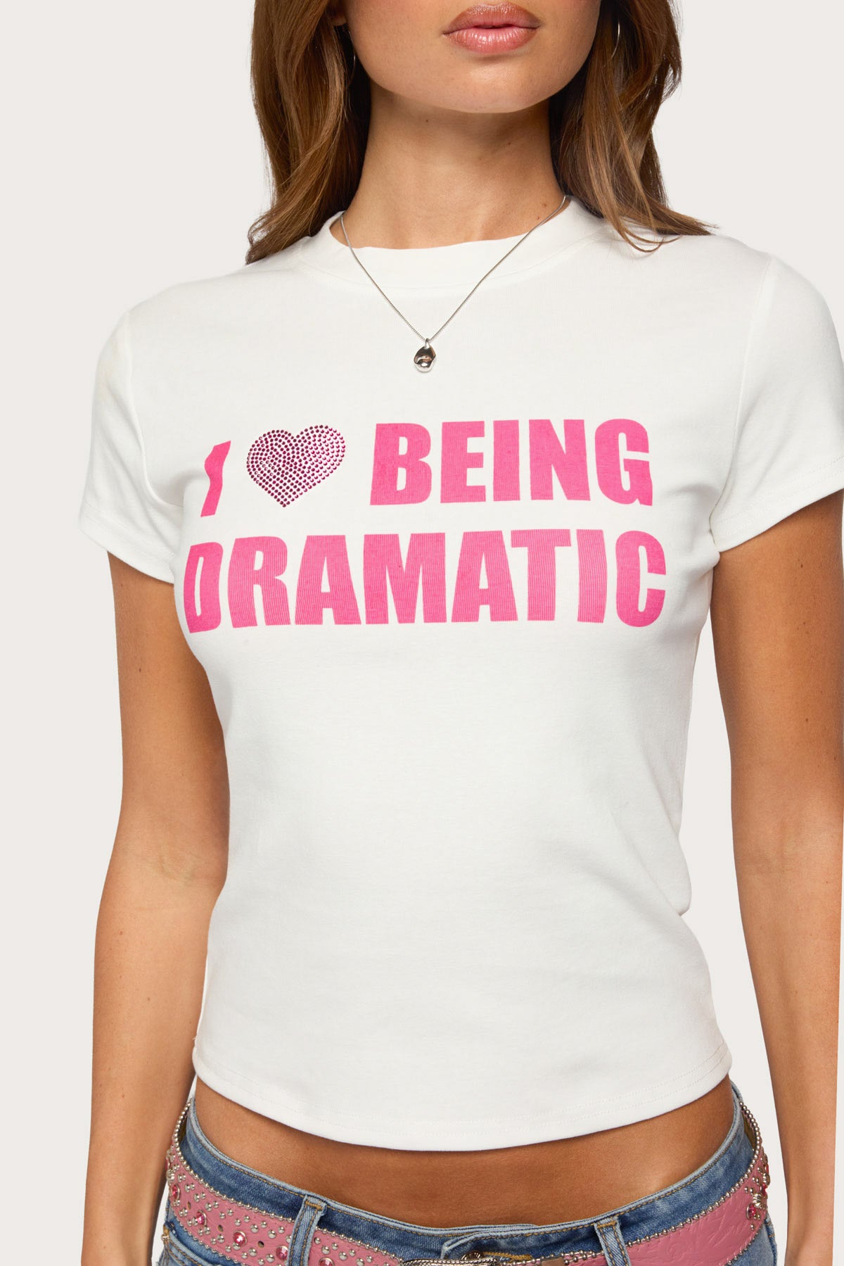 Drama Queen Rhinestone T Shirt - WHITE
